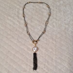 Elegant Black and Gold Necklace with CZ  Accents
